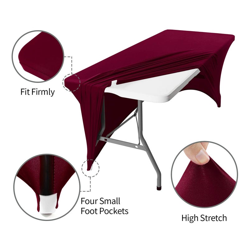 Peomeise 6FT Spandex Table Cover Rectangular Stretch Spandex Tablecloth (Burgundy,6FT) - Image 3